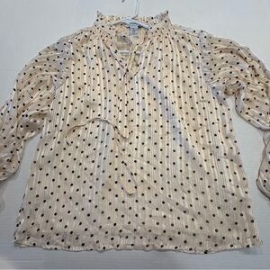 Ophelia Roe Chic Cream Polka Dot Blouse  Medium NWT
